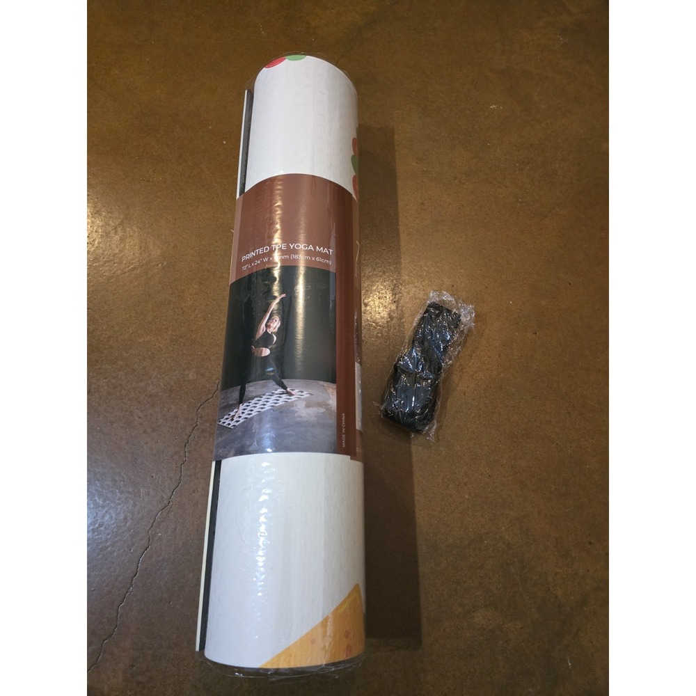 MySolMat Taco Print Yoga Mat 72x24 6mm TPE Eco-Friendly Non-Slip White Black NEW